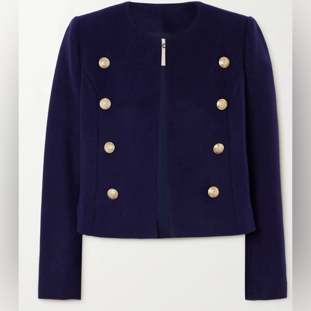 L’Agence collarless wool blend jacket blazer jacket navy NWT